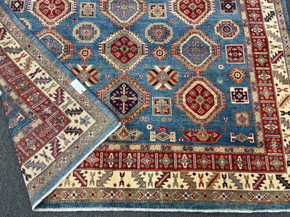 Kazak Light Blue 8X12 Handmade Wool Rug # 13891