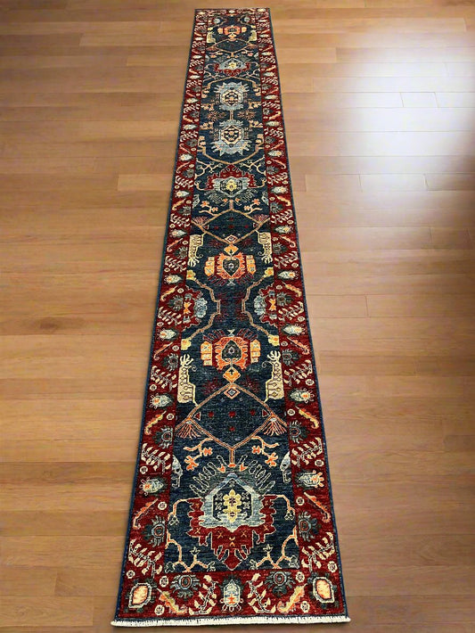 2' 5"X18 Afghan Bijar Handmade Wool Runner Rug # 14197