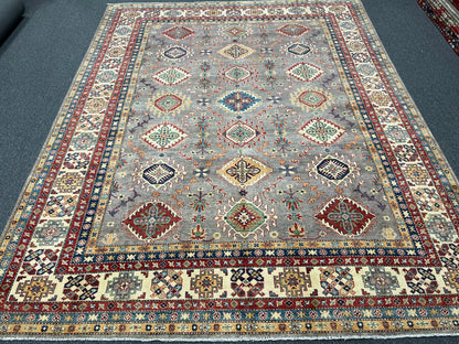 9X12 Fine Kazak Gray Brown Handmade Wool Rug # 13889