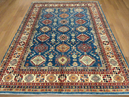 Kazak Light Blue 9X12 Handmade Wool Rug # 13711