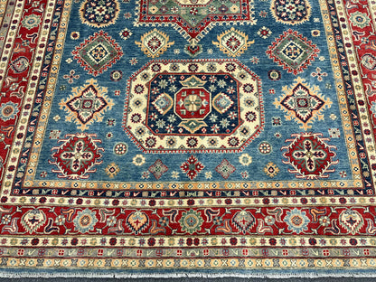 Kazak Light Blue 9X12 Handmade Wool Rug # 13735