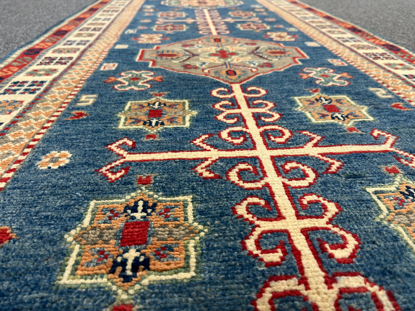 Runner Kazak Light Blue 2' 8"X10' Handmade Wool Rug # 13726