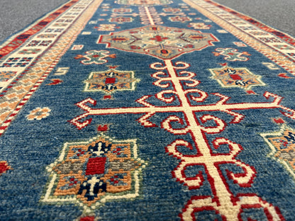 Runner Kazak Light Blue 2' 8"X10' Handmade Wool Rug # 13726