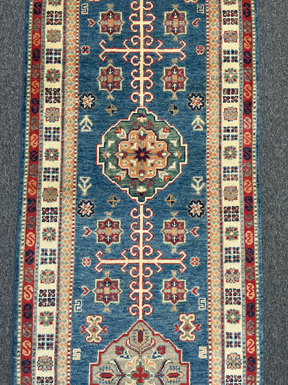Runner Kazak Light Blue 2' 8"X10' Handmade Wool Rug # 13726