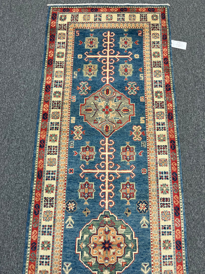 Runner Kazak Light Blue 2' 8"X10' Handmade Wool Rug # 13726