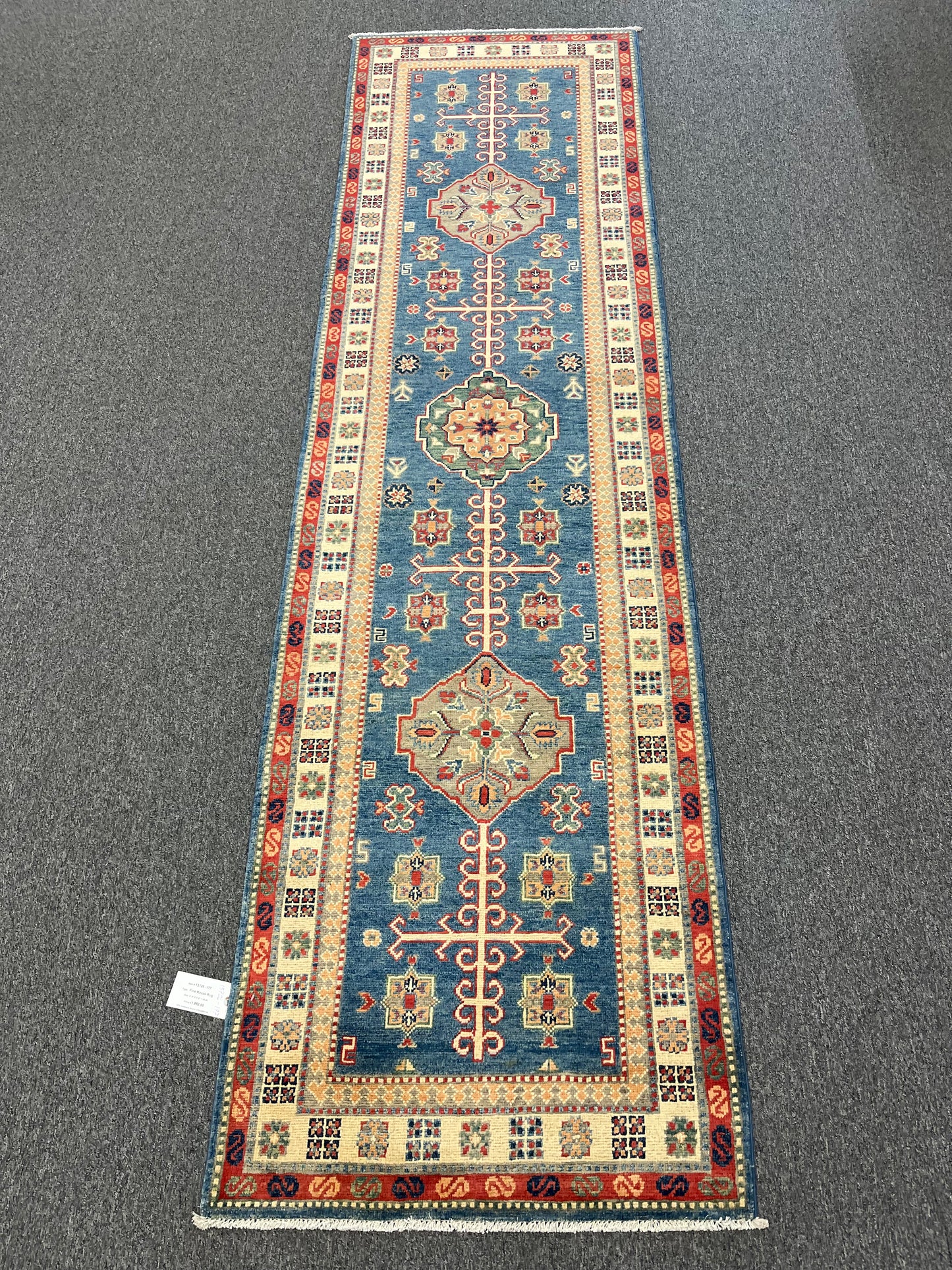 Runner Kazak Light Blue 2' 8"X10' Handmade Wool Rug # 13726