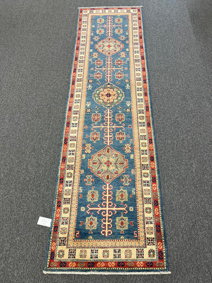 Runner Kazak Light Blue 2' 8"X10' Handmade Wool Rug # 13726