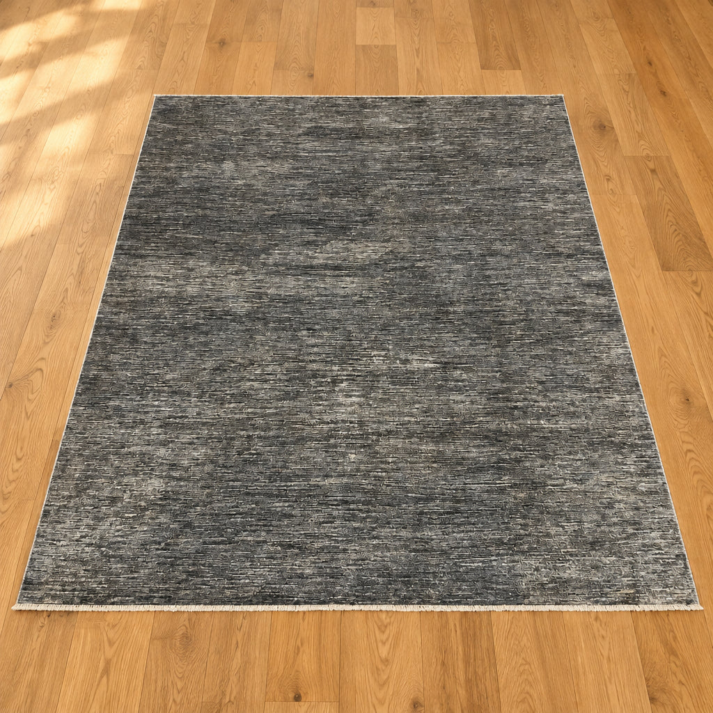 8x10 Silver Gray Geometric Gabbeh| Hand-Knotted Afghan Wool Tribal Area Rug #14689