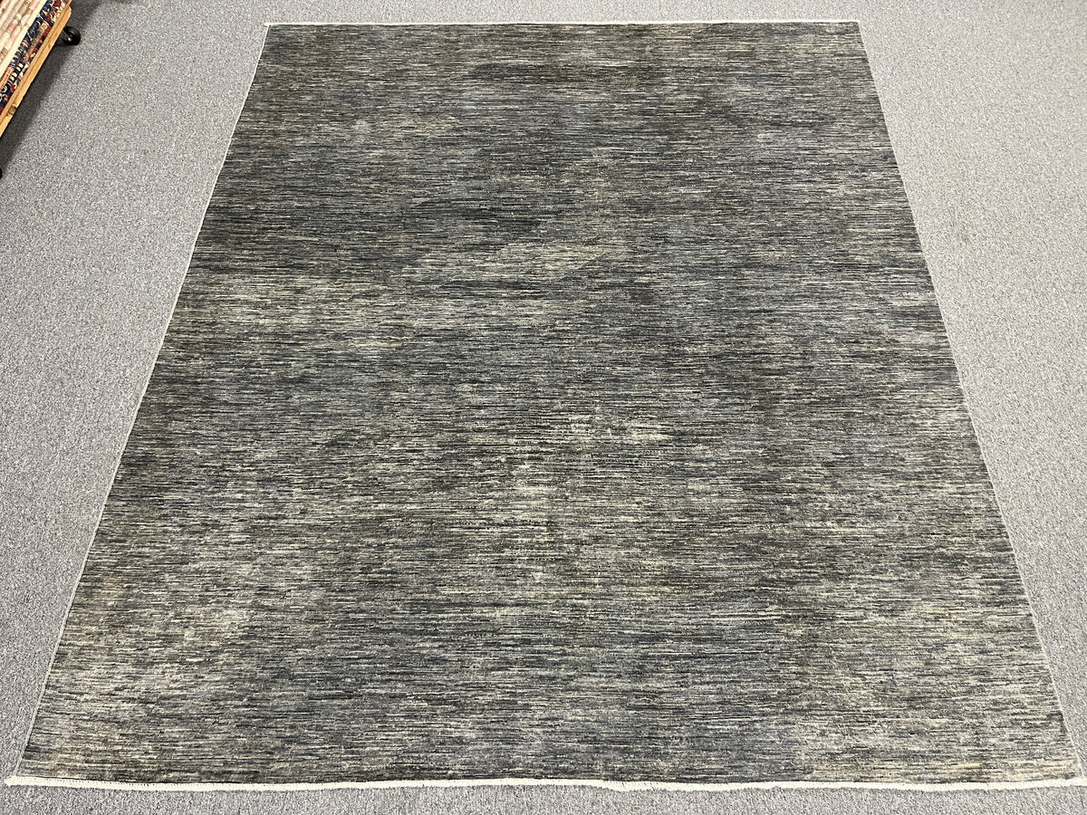 8x10 Silver Gray Geometric Gabbeh| Hand-Knotted Afghan Wool Tribal Area Rug #14689
