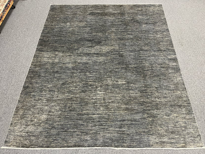 8x10 Silver Gray Geometric Gabbeh| Hand-Knotted Afghan Wool Tribal Area Rug #14689