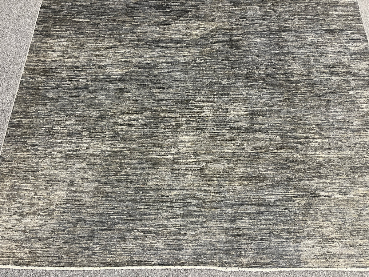 8x10 Silver Gray Geometric Gabbeh| Hand-Knotted Afghan Wool Tribal Area Rug #14689
