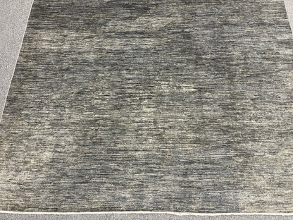 8x10 Silver Gray Geometric Gabbeh| Hand-Knotted Afghan Wool Tribal Area Rug #14689