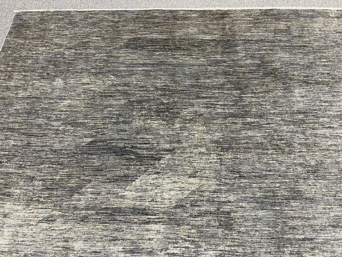 8x10 Silver Gray Geometric Gabbeh| Hand-Knotted Afghan Wool Tribal Area Rug #14689
