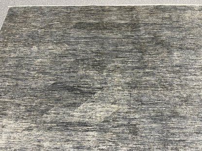 8x10 Silver Gray Geometric Gabbeh| Hand-Knotted Afghan Wool Tribal Area Rug #14689