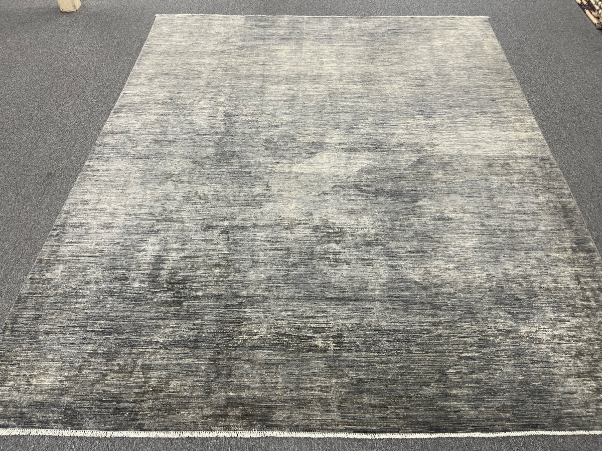 8x10 Silver Gray Geometric Gabbeh| Hand-Knotted Afghan Wool Tribal Area Rug #14689