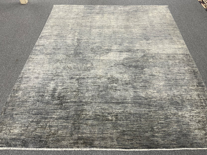 8x10 Silver Gray Geometric Gabbeh| Hand-Knotted Afghan Wool Tribal Area Rug #14689