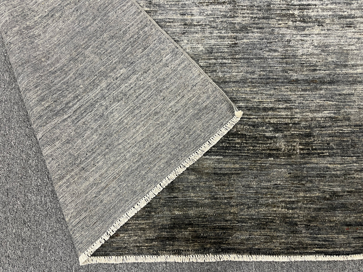 8x10 Silver Gray Geometric Gabbeh| Hand-Knotted Afghan Wool Tribal Area Rug #14689