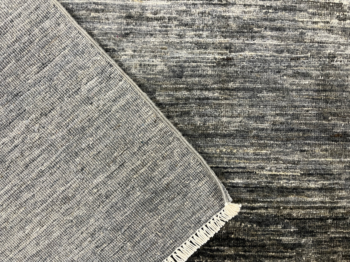 8x10 Silver Gray Geometric Gabbeh| Hand-Knotted Afghan Wool Tribal Area Rug #14689