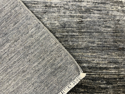 8x10 Silver Gray Geometric Gabbeh| Hand-Knotted Afghan Wool Tribal Area Rug #14689