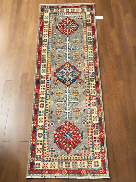 Runner Kazak Gray 2' 6"X7' Handmade Wool Rug # 13782