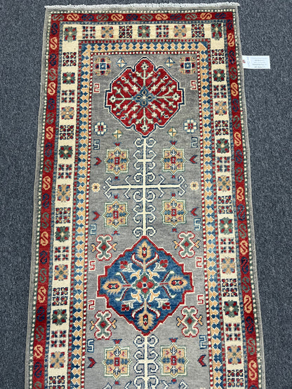 Runner Kazak Gray 2' 6"X7' Handmade Wool Rug # 13782