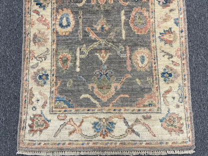 Runner Gray Oushak 2' 6"X10' Handmade Wool Rug # 14301