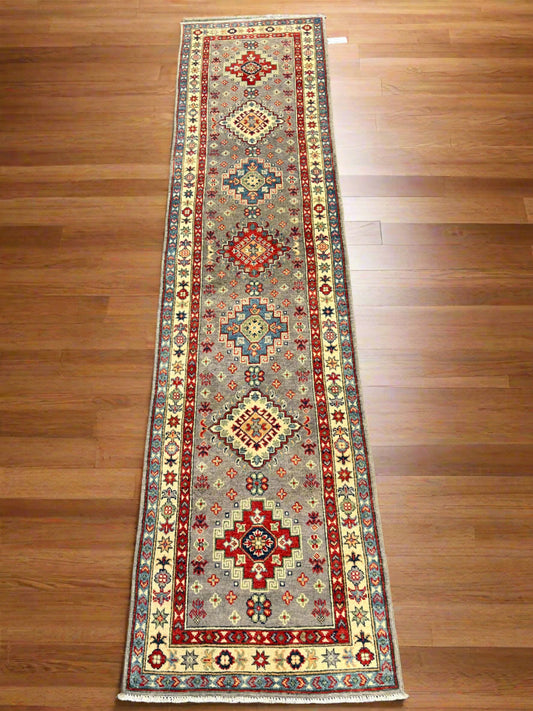Runner Kazak Gray 2' 5"X10' Handmade Wool Rug # 13792