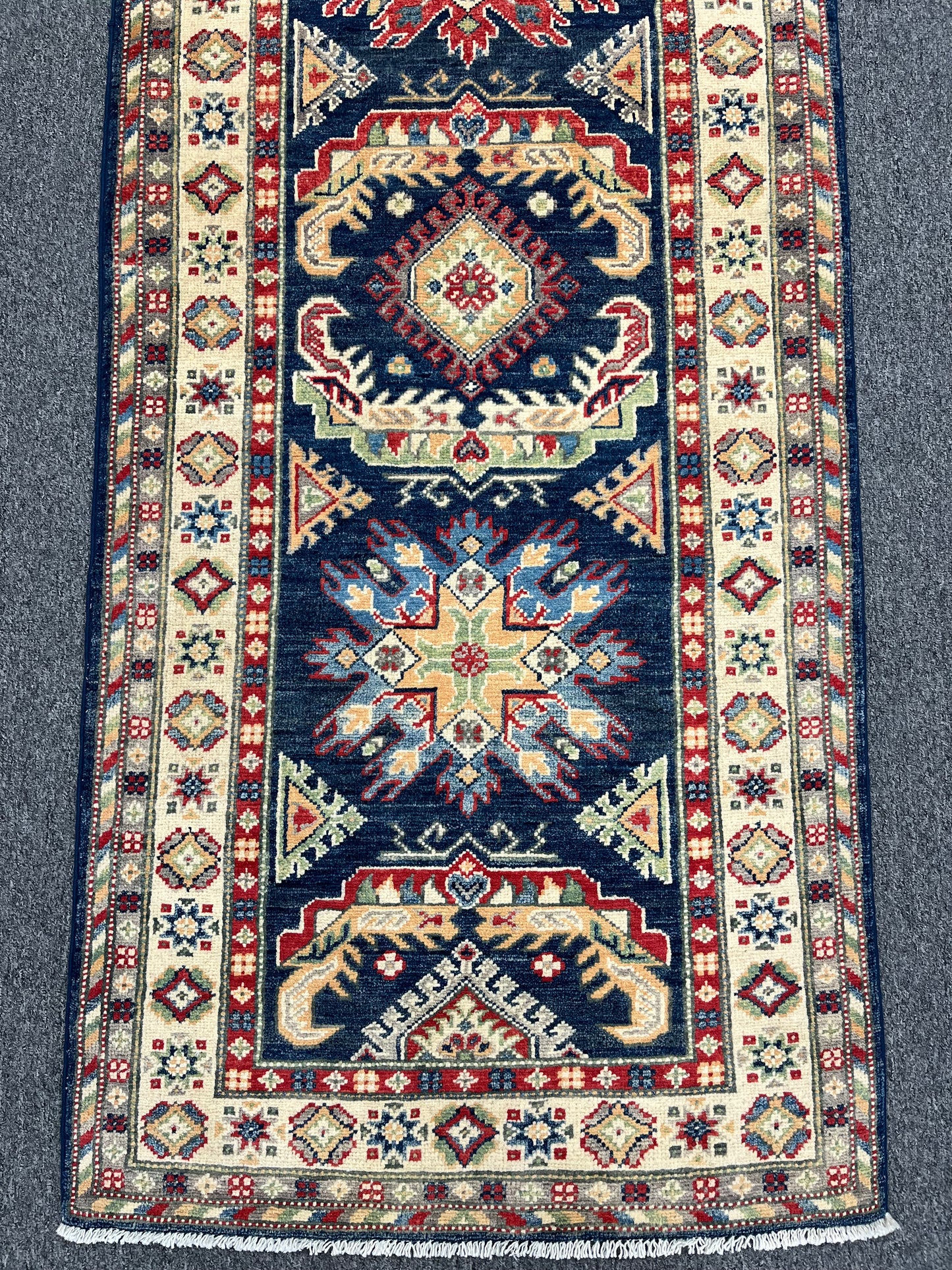 Runner Kazak Navy Blue 2' 9"X10' Handmade Wool Rug # 13630