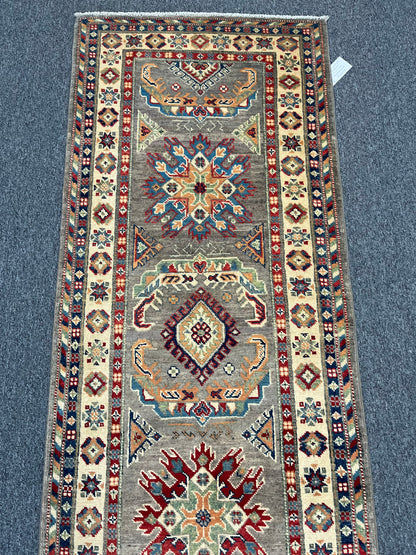 Kazak Runner Gray 2' 8"X10' Handmade Wool Rug # 13631