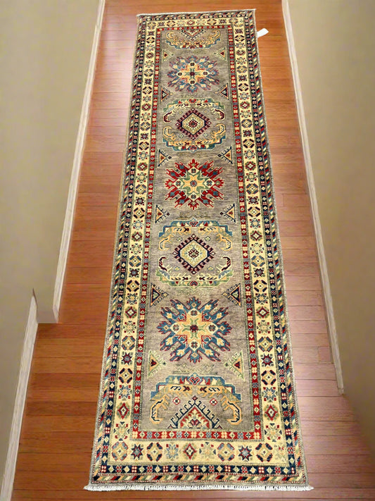 Kazak Runner Gray 2' 9"X10' Handmade Wool Rug # 13629