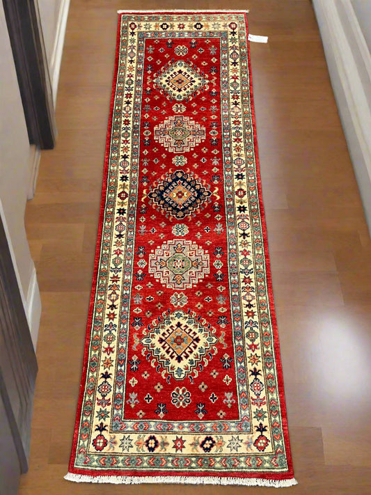 Kazak Runner Red 2' 5"X8' Handmade Wool Rug # 13788