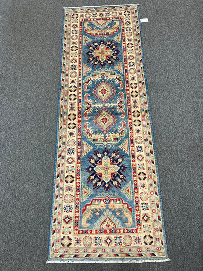 Kazak Runner Light Blue 2' 8"X8' Handmade Wool Rug # 13732