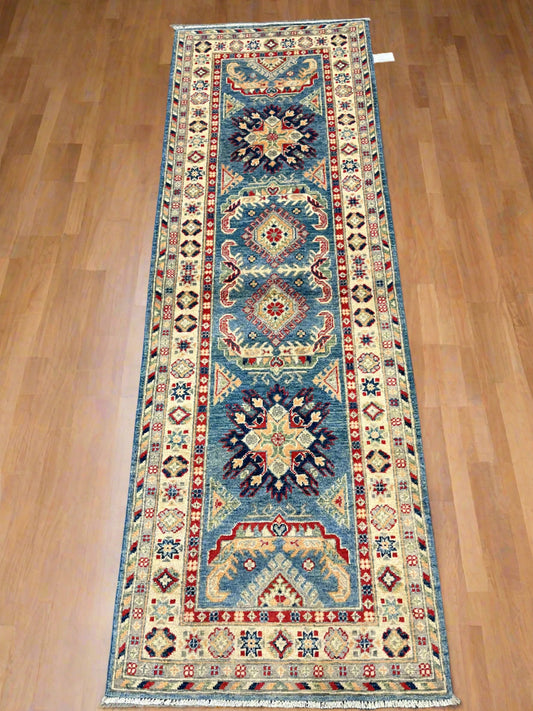 Kazak Runner Light Blue 2' 8"X8' Handmade Wool Rug # 13732