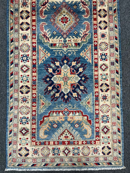 Kazak Runner Light Blue 2' 8"X8' Handmade Wool Rug # 13732
