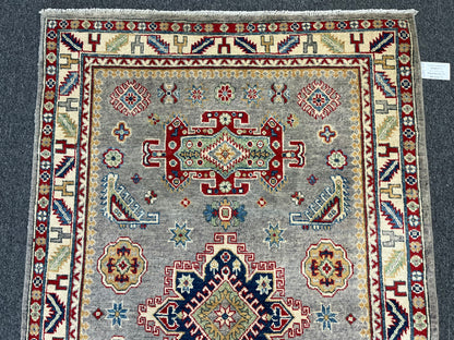 4X6 Gray Geometric Wool Kazak Area Rug # 13773