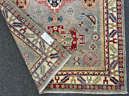 4X6 Gray Geometric Wool Kazak Area Rug # 13773