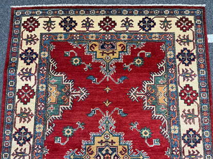 Red Kazak 4X6 Wool Handmade Rug # 13769