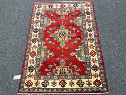 Red Kazak 4X6 Wool Handmade Rug # 13769