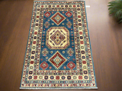 Kazak Light Blue 4X6 Wool Handmade Rug # 13849