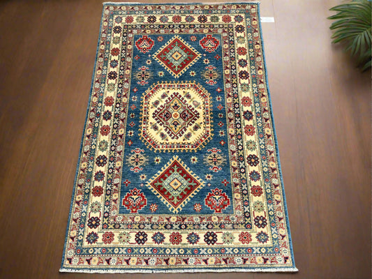 Kazak Light Blue 4X6 Wool Handmade Rug # 13849