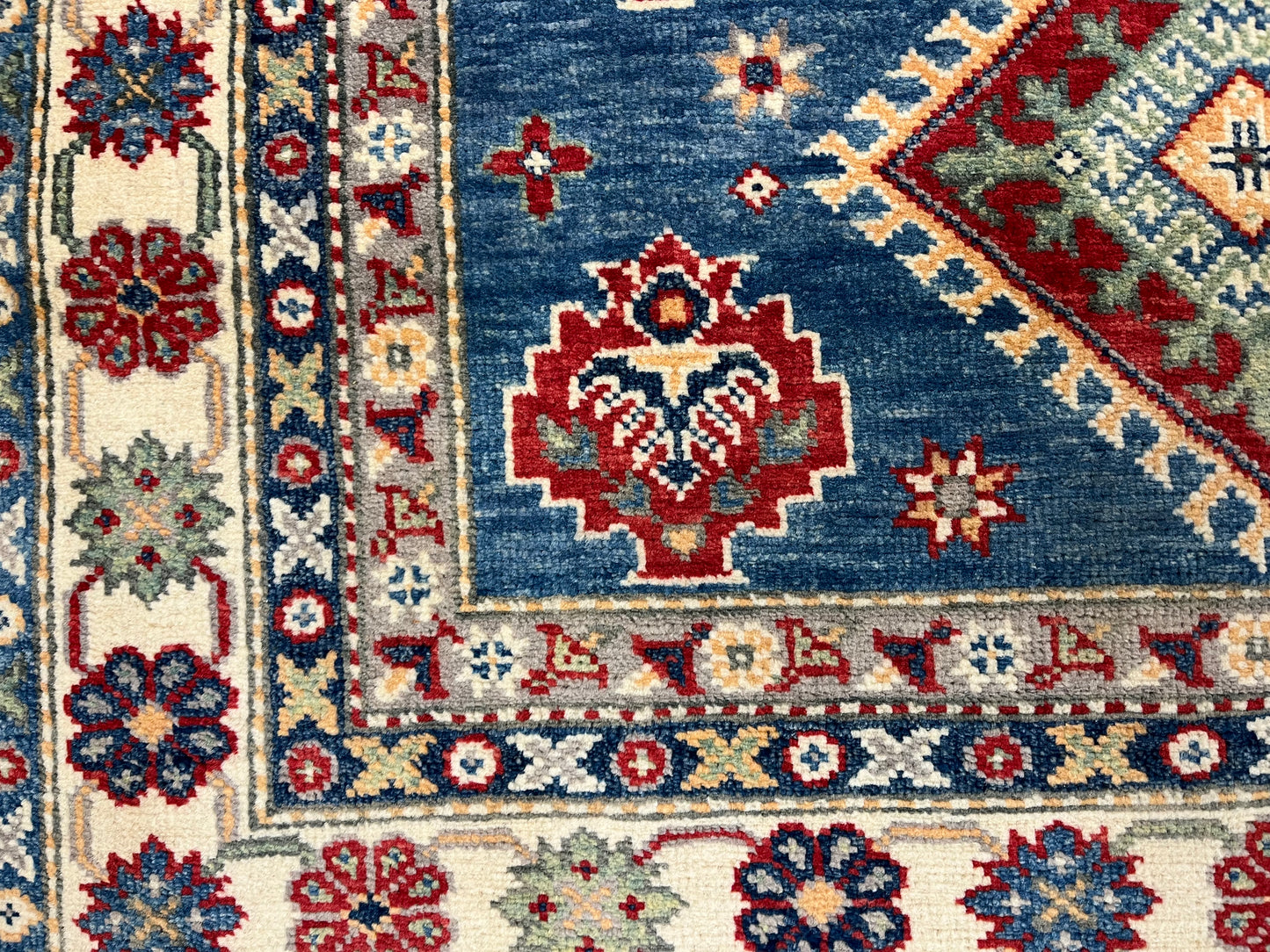 Kazak Light Blue 4X6 Wool Handmade Rug # 13849