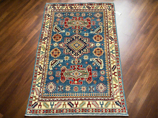 Kazak Light Blue 4X6 Handmade Wool Rug # 13844