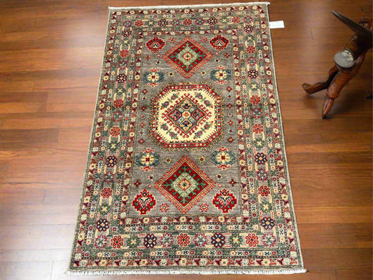 Kazak Soft Gray/Brown 4X6 Wool Handmade Rug # 13747