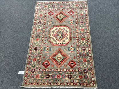 Kazak Soft Gray/Brown 4X6 Wool Handmade Rug # 13747