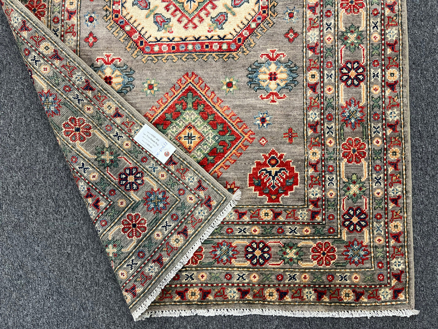 Kazak Soft Gray/Brown 4X6 Wool Handmade Rug # 13747
