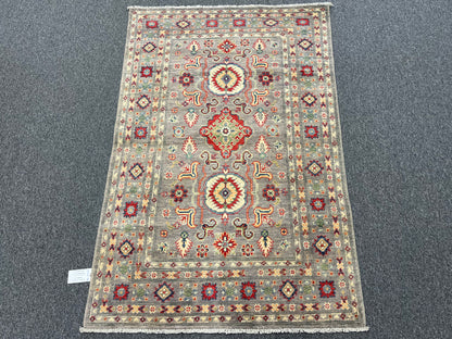 Gray Geometric Kazak 4X6 Oriental Rug # 13743