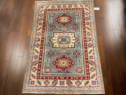 Gray Geometric Kazak 4X6 Oriental Rug # 13746
