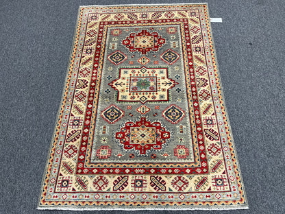 Gray Geometric Kazak 4X6 Oriental Rug # 13746
