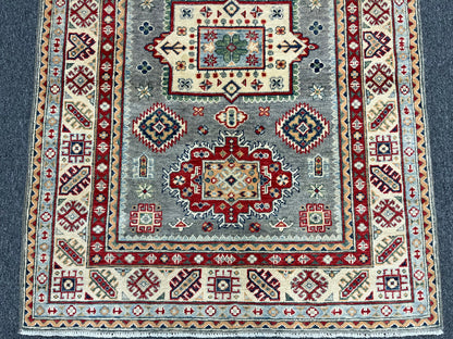 Gray Geometric Kazak 4X6 Oriental Rug # 13746