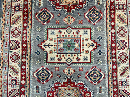 Gray Geometric Kazak 4X6 Oriental Rug # 13746